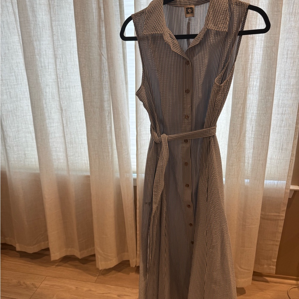 Anne Klein Blue and White Striped Midi Dress